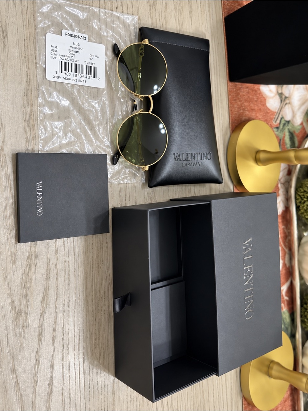 Valentino Garavani Gold Frame Sunglasses with Green Lenses